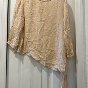 Chic Beige Women's Blouse with Asymmetrical Hem